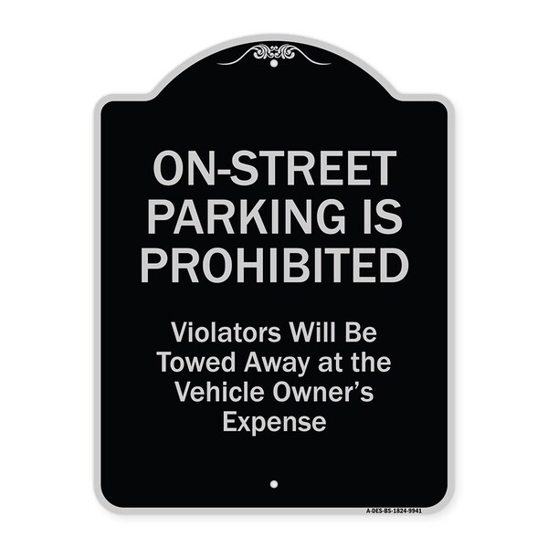 Designer Series-On-street Parking Prohibited Violators Will Be Towed Ve, 24" x 18", BS-1824-9941